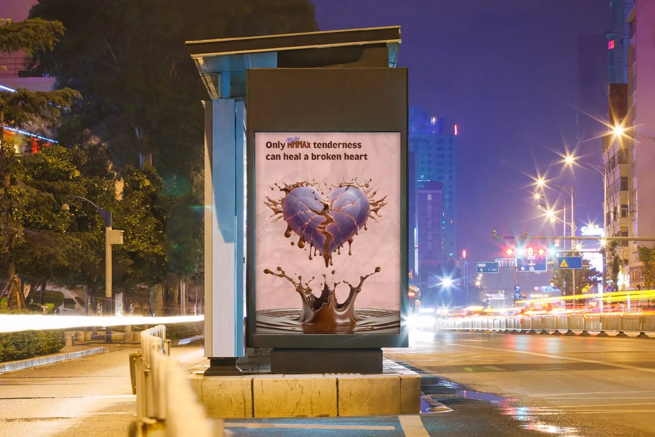 Broken heart poster in a night bus shelter