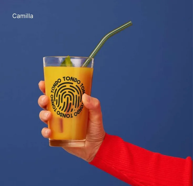 Juice glass with the Tondo logo